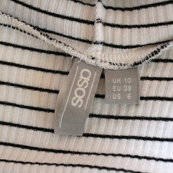 ASOS Striped turtleneck mini dress black white stretchy fit & flare cut out back - Picture 10 of 10